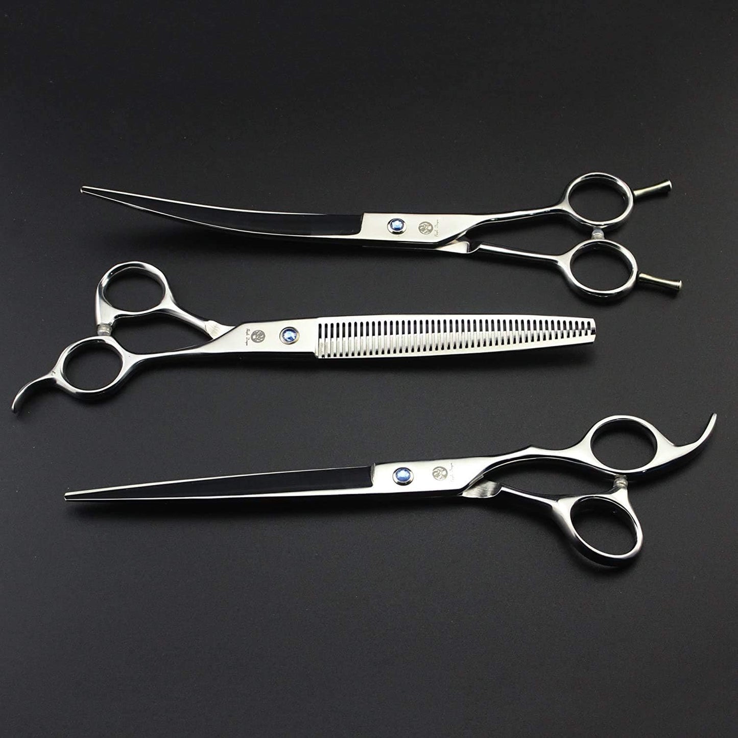 Purple Dragon 8.0 inch Dog Hair Cutting, Curved and Thinning Scissor Shears Pet Grooming Tool Kit