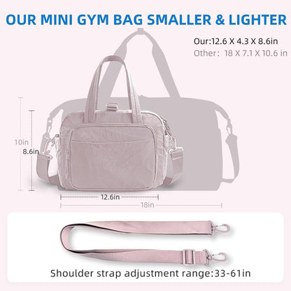 mini gym bag for women, travel duffel bag with wet pockets and Shoe Compartment,Lightweight carry on weekender duffel, water resistant,for sports,yoga,dance,pink