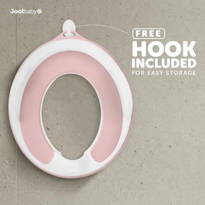 Potty Training Seat for Boys and Girls With Handles, Fits Round & Oval Toilets, Non-Slip with Splash Guard, Includes Free Storage Hook (Pink)