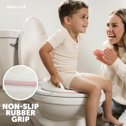 Potty Training Seat for Boys and Girls With Handles, Fits Round & Oval Toilets, Non-Slip with Splash Guard, Includes Free Storage Hook (Pink)
