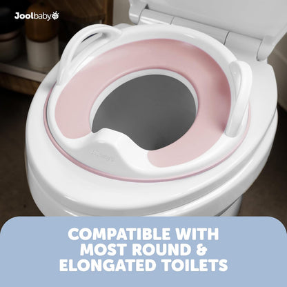Potty Training Seat for Boys and Girls With Handles, Fits Round & Oval Toilets, Non-Slip with Splash Guard, Includes Free Storage Hook (Pink)