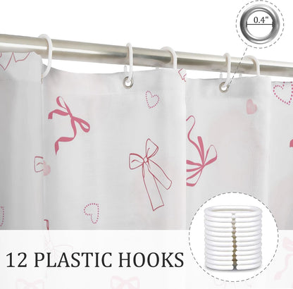 Cute Bow Shower Curtain Pink Striped Gingham Girly Shower Curtain Set for Bathroom Sweet Heart Plaid Modern Waterproof Fabric Bath Curtains with Hooks for Women Girls 72 X 72 Inch