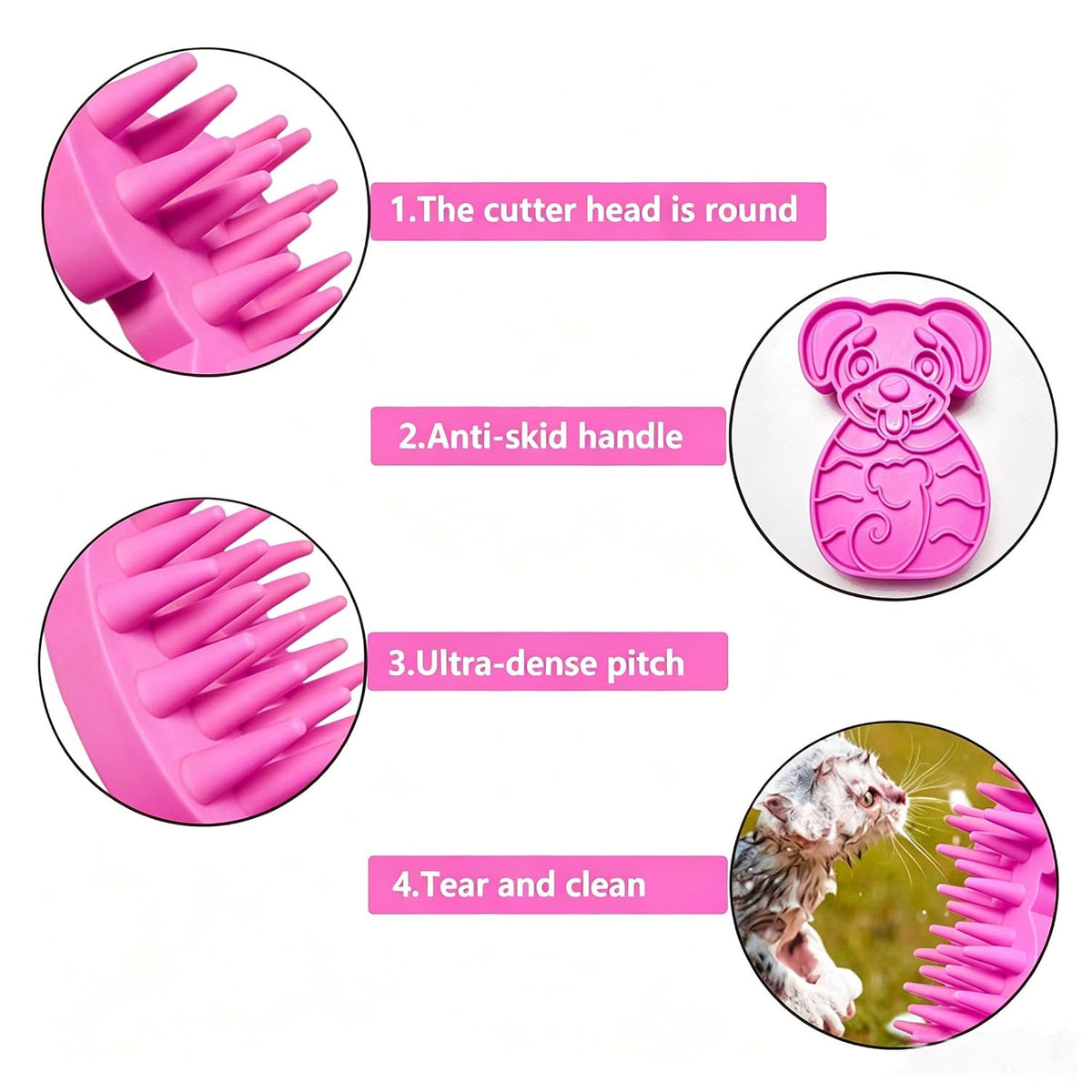 Pet Bath & Massage Brush,Pet Grooming Brush,Soft Rubber Scrubber for Brushing,Massaging,Bathing,Shampooing and Reducing Hairballs (Pink, Style 3)