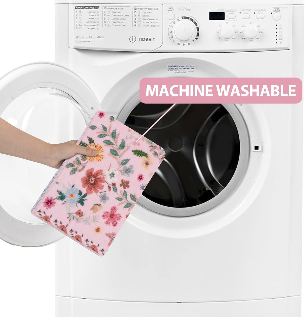 Bath Mats for Bathroom, Cute Pink Bathroom Rugs, Modern Ultra-Soft Non-Slip Bath Rug, Machine Washable Farmhouse Floral Toilet Rug for Sink Shower Door Mat, 18x26 inch