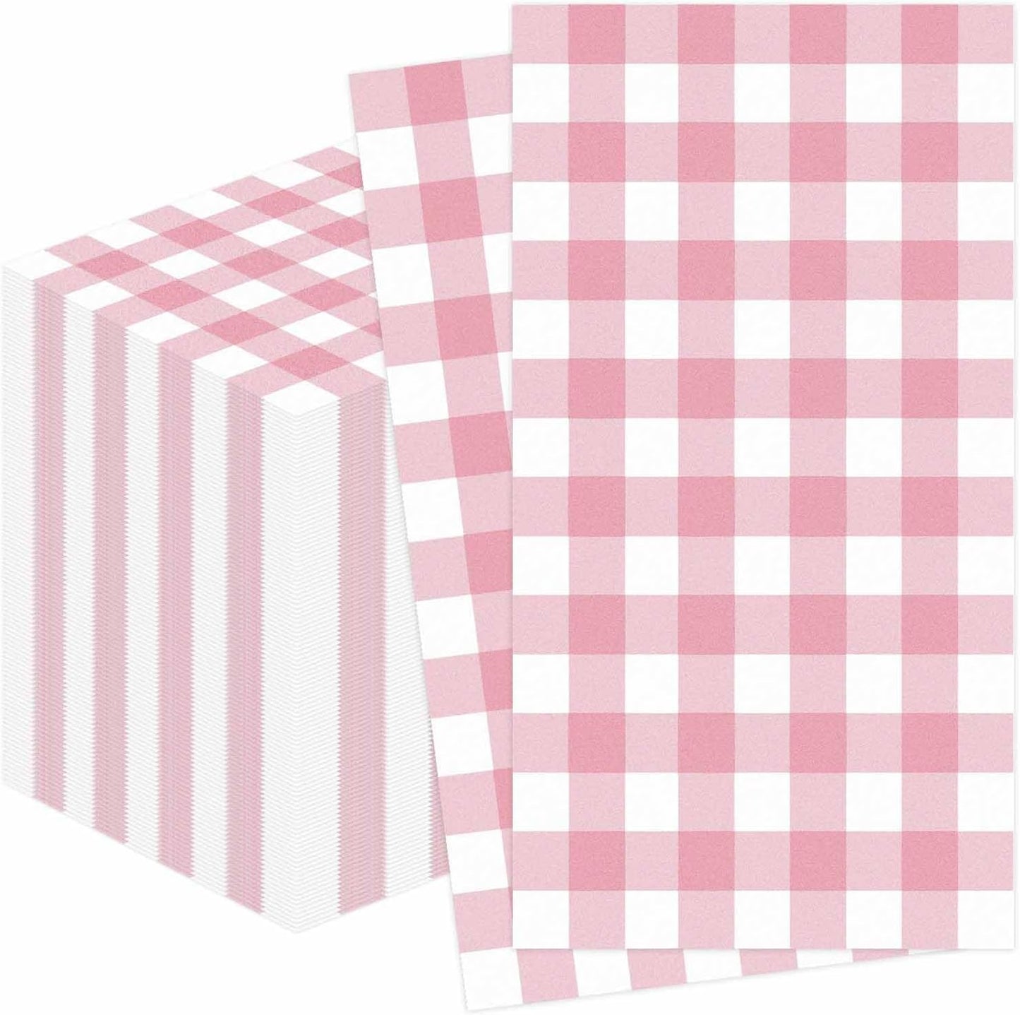 100 Pcs Light Pink Gingham Dinner Napkins 3-Ply Pink and White Buffalo Plaid Napkins Disposable Guest Hand Towels for Bathroom Wedding Birthday Checkered Paper Napkin