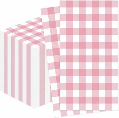 100 Pcs Light Pink Gingham Dinner Napkins 3-Ply Pink and White Buffalo Plaid Napkins Disposable Guest Hand Towels for Bathroom Wedding Birthday Checkered Paper Napkin