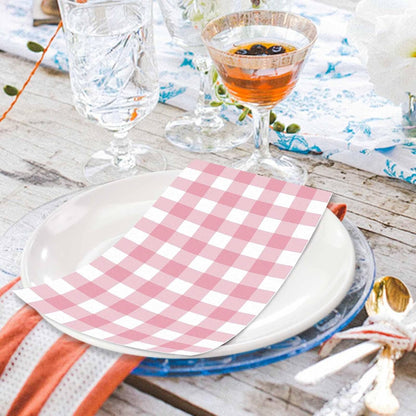 100 Pcs Light Pink Gingham Dinner Napkins 3-Ply Pink and White Buffalo Plaid Napkins Disposable Guest Hand Towels for Bathroom Wedding Birthday Checkered Paper Napkin