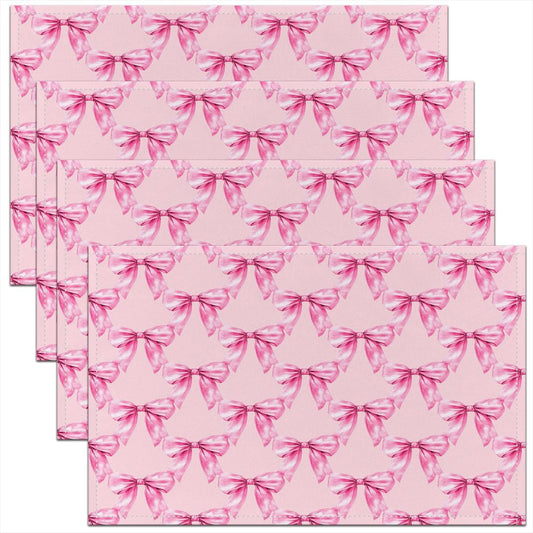 jejeloiu Peach Pink Bows Placemats Set of 4 18"x12" Kids Coquette Bows Placemat for Kitchen Dining Table Decor Indoor Outdoor for Watercolor Bow Table Place Mats, Bowknot