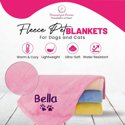 Personalized Passion Dog Blanket with Embroidered Name and Paws - Soft, Comfortable and Cozy for Couch, Bed, Car - Water Resistant Pet Fleece Blanket for Dogs and Cats - Pink - 28x40 Inches