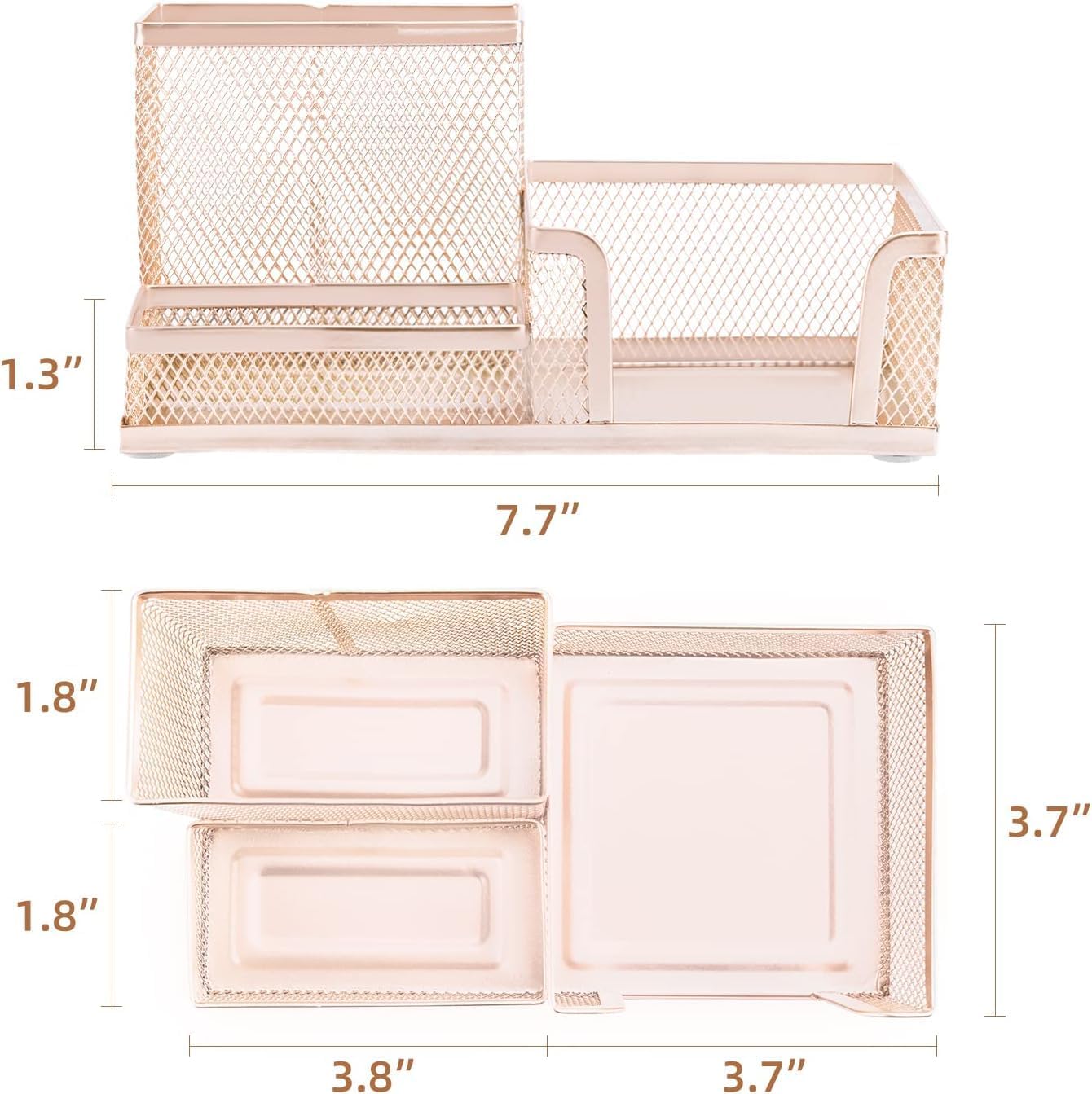 LIGHT PINK 3 Compartment Metal Mesh Desk Organizer