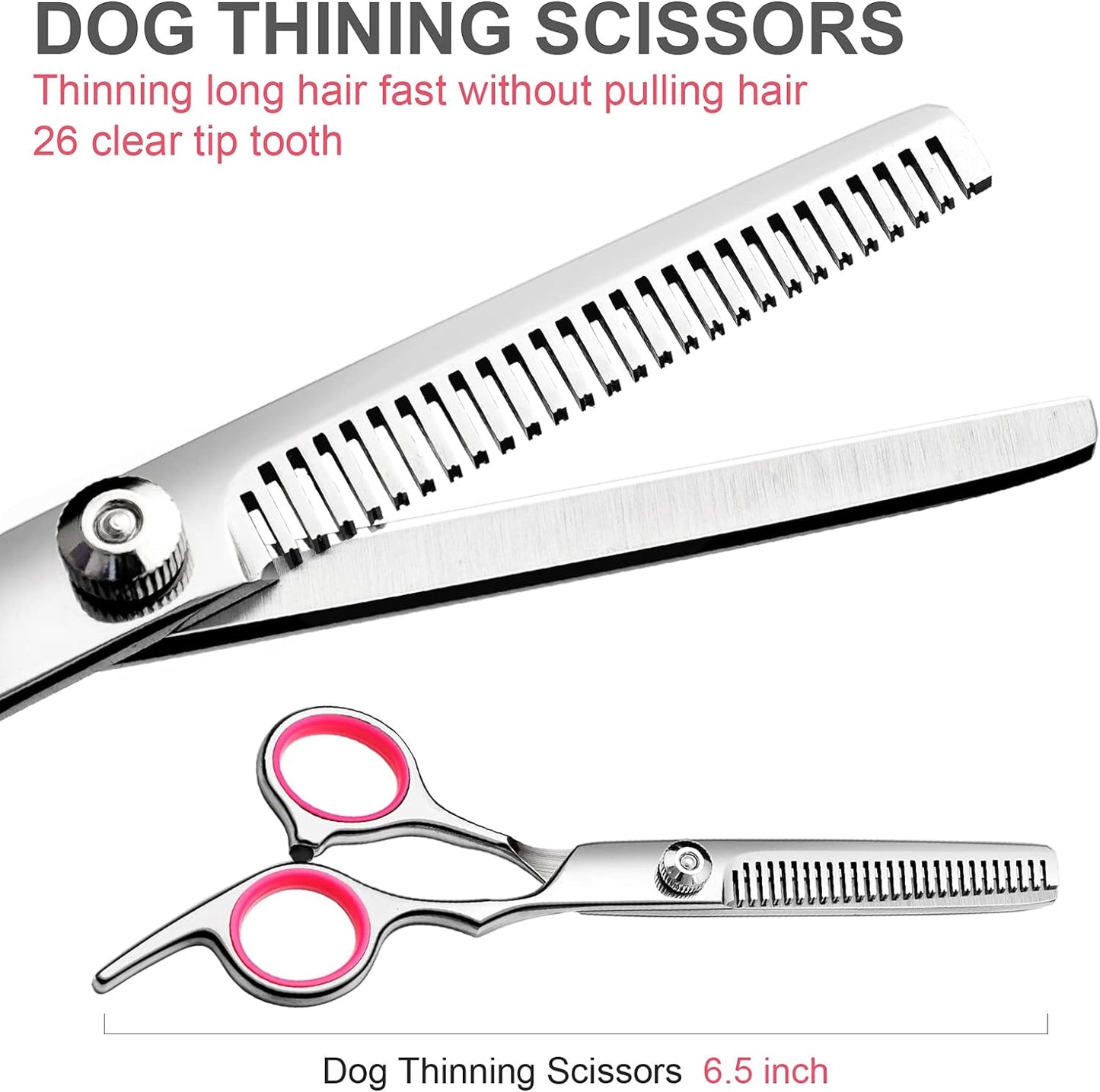 FAIGEO Dog Grooming Scissors Kit, Premium Stainless Steel Dog Shears with Curved Shears, Sharp Durable for Dogs Cats+Pink 4 Piece