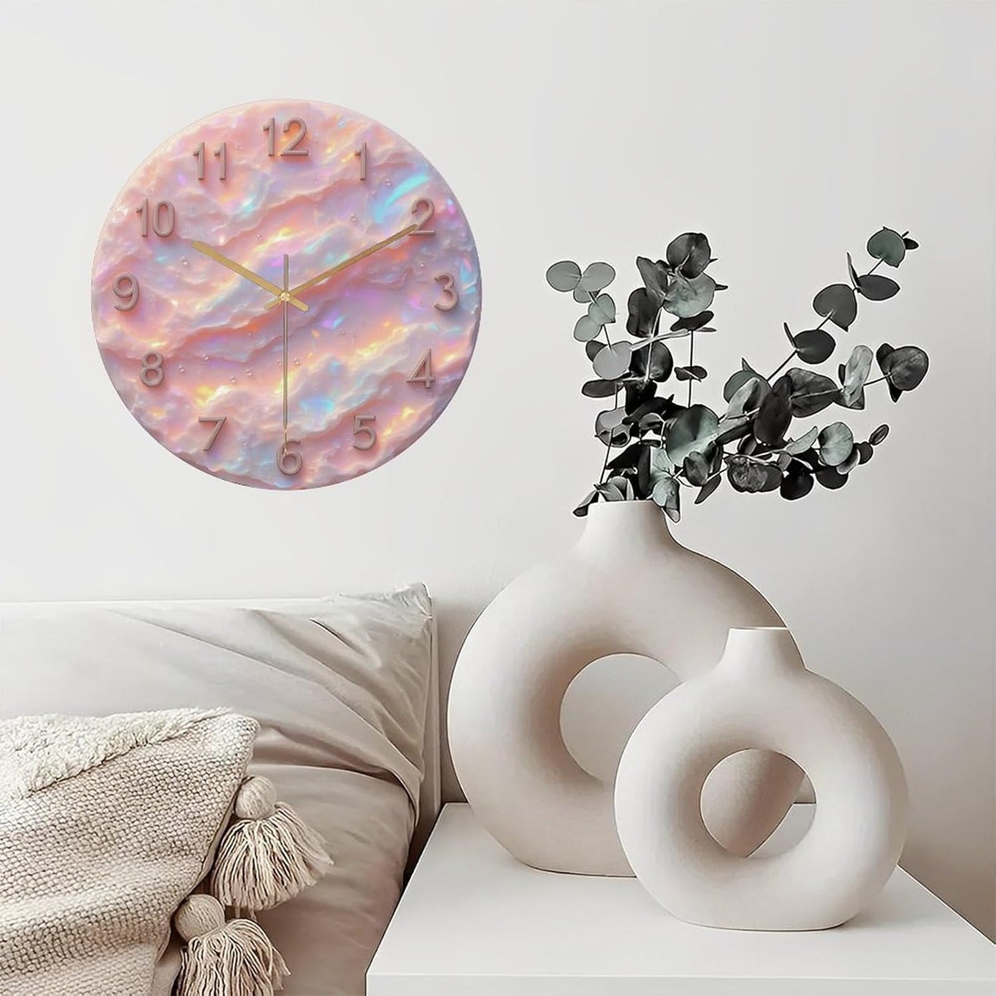8-Inch Silent Acrylic Wall Clock, Pink Opal Clock Face Numbers Droplets ” Silent Non-Ticking Clock, Artistic Home Decor for Kitchen Bathroom Bedroom Living Room Office