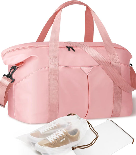 Duffle Bag for Travel, Carry-on Travel Bag with Trolley Sleeve, Sport Gym Bag for Women, Overnight Bag for Men, Hospital Bag for Labor and Delivery (Pink)