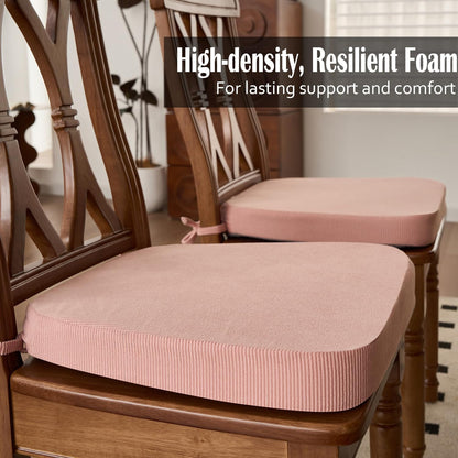 Dining Chair Cushions Set of 4-2" Thick High-Density Foam Chair Pads with Ties and Non-Slip Bottom, Removable Washable Cover for Dining and Kitchen, 17"x16", Pink