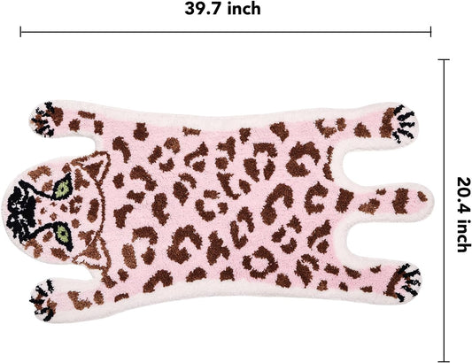 Panstar Cute Pink Leopard Bath Mat for Bathroom, Cute Cartoon Bath Mat Non Slip Animals Shaped Absorbent Bathtub Rug Bathroom Plush Shower Rugs