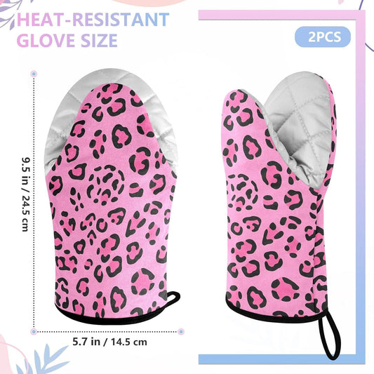 Oven Mitt 2 Pack Set Bright Pink Leopard Print Kitchen Mitts Gloves for for Cooking Baking Grilling