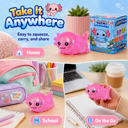 Axolotl Squishy Stress Ball, Soft TPR Slow Rising Squeeze Toy, Cute Axolotl Fidget Toy for Stress Relief, Anxiety Calming Sensory Toy for Kids Adults(Pink Lie Axolotl)
