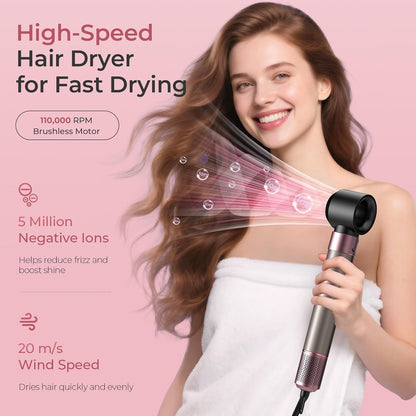 Vincofy 7-in-1 Hair Dryer Brush Blow Dryer, Hot Air Brush Styler with Travel Bag– Fast Drying, Curling, Straightening & Volumizing – 1500W High-Speed Motor 110,000 RPM – All Hair Types – Pink