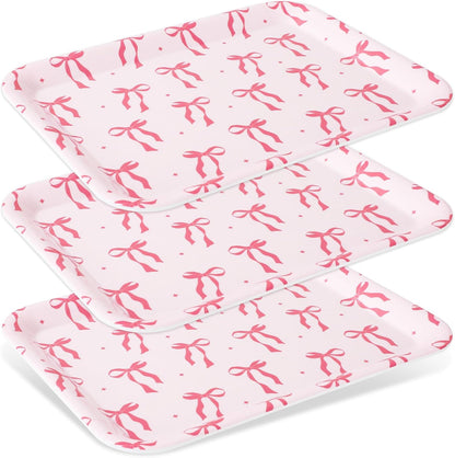 FYSUIMU 3Pcs Pink Bow Serving Tray Cute Bowknot Melamine Charcuterie Board Cheese Appetizer Board Snack Serving Platter for Home Bachelorette Party Food Supplies