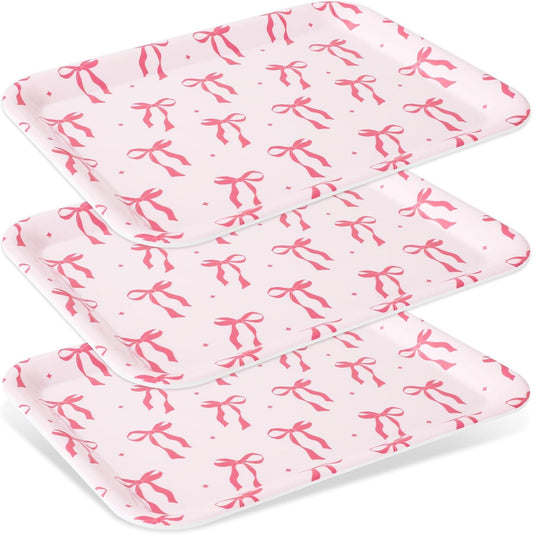 FYSUIMU 3Pcs Pink Bow Serving Tray Cute Bowknot Melamine Charcuterie Board Cheese Appetizer Board Snack Serving Platter for Home Bachelorette Party Food Supplies
