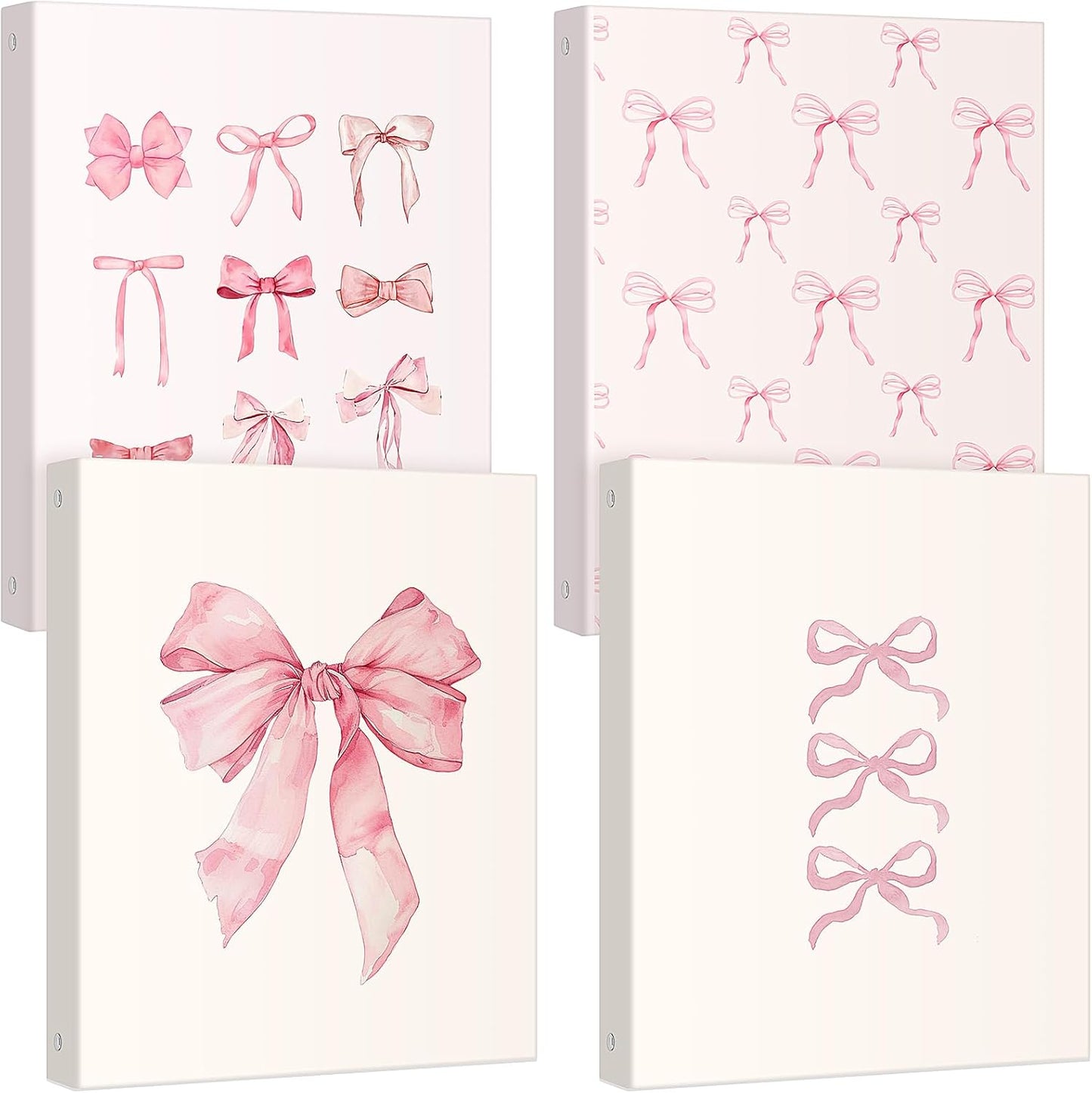 ReliThick 4 Pcs Letter Size Cute Bow 3 Ring Binder, 1 Inch Round Ring with Interior Pockets, Decorative Cute Binders, Clipboard Binder, Coquette School Supplies for School Office(Pink)
