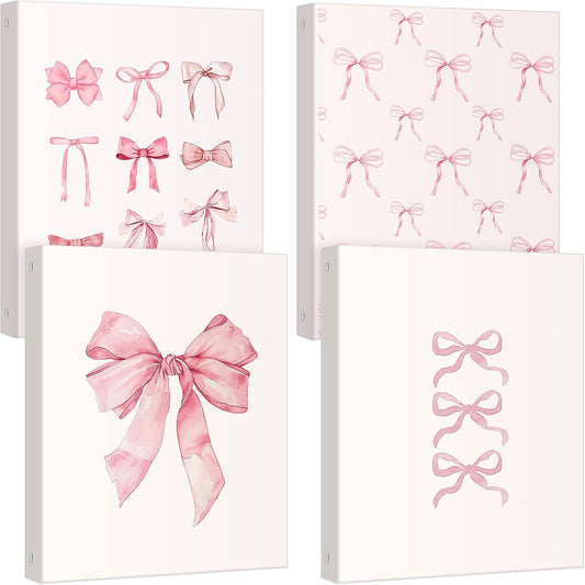 ReliThick 4 Pcs Letter Size Cute Bow 3 Ring Binder, 1 Inch Round Ring with Interior Pockets, Decorative Cute Binders, Clipboard Binder, Coquette School Supplies for School Office(Pink)