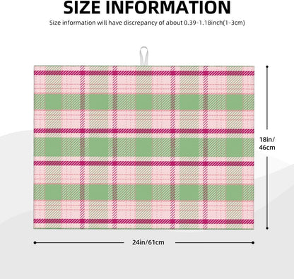 Dish Drying Mat Kitchen Counter Absorbent Light Green And Pink Tartan Plaid Pattern In Fresh Coffee Sink Mat Dish Drainer Pad 18 Inch X 24 Inch