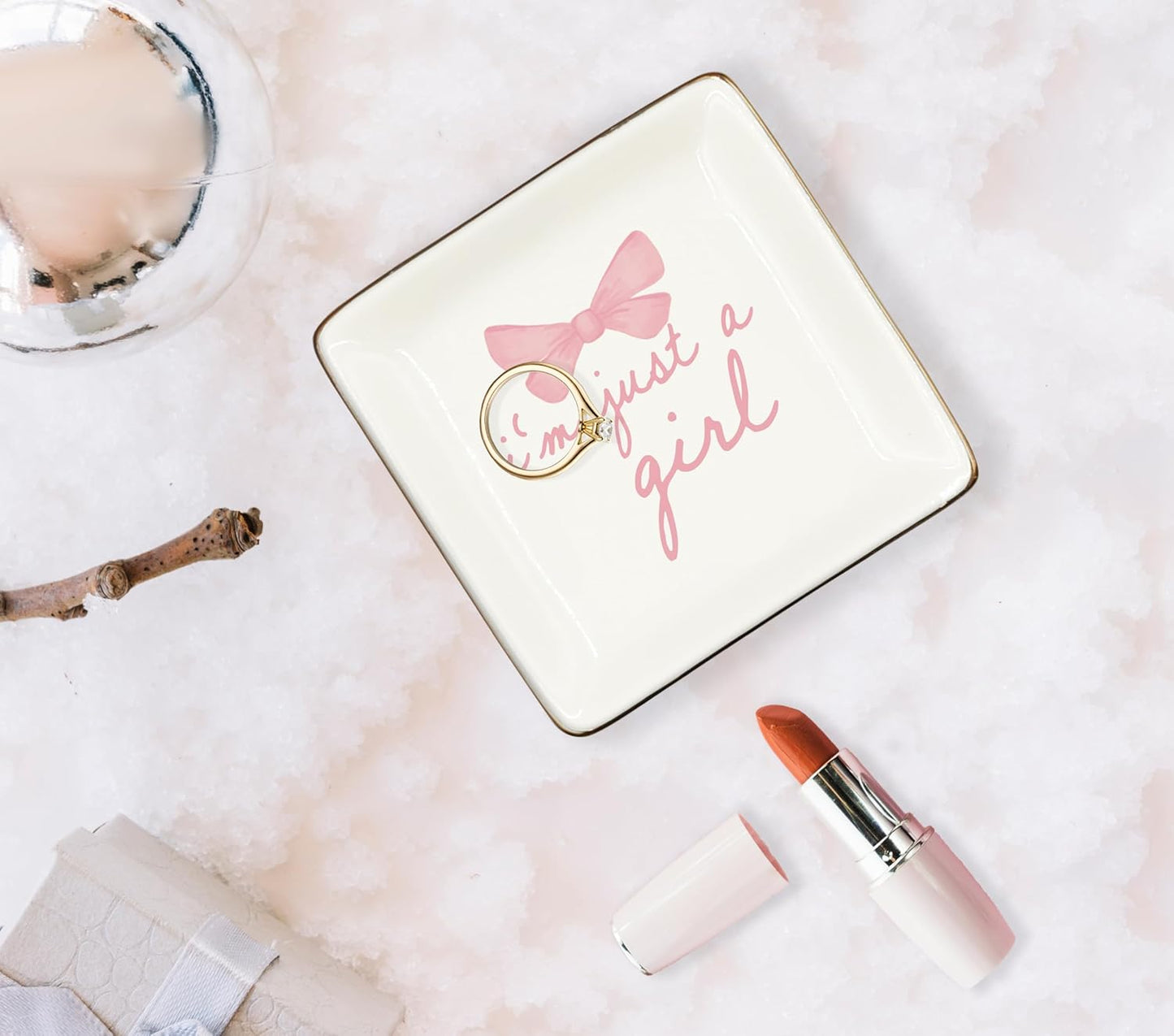 WODMIS Coquette Pink Bow Ceramic Jewelry Tray Dish, Preppy Ribbon Jewelry Plate Ring Trinket Dish, Aesthetic Trendy Gifts for Women Bestie Aunt, Friendship Gifts for Best Friends 427