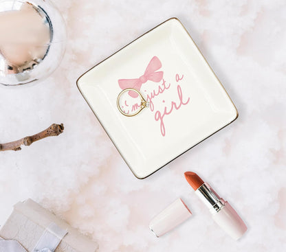 WODMIS Coquette Pink Bow Ceramic Jewelry Tray Dish, Preppy Ribbon Jewelry Plate Ring Trinket Dish, Aesthetic Trendy Gifts for Women Bestie Aunt, Friendship Gifts for Best Friends 427