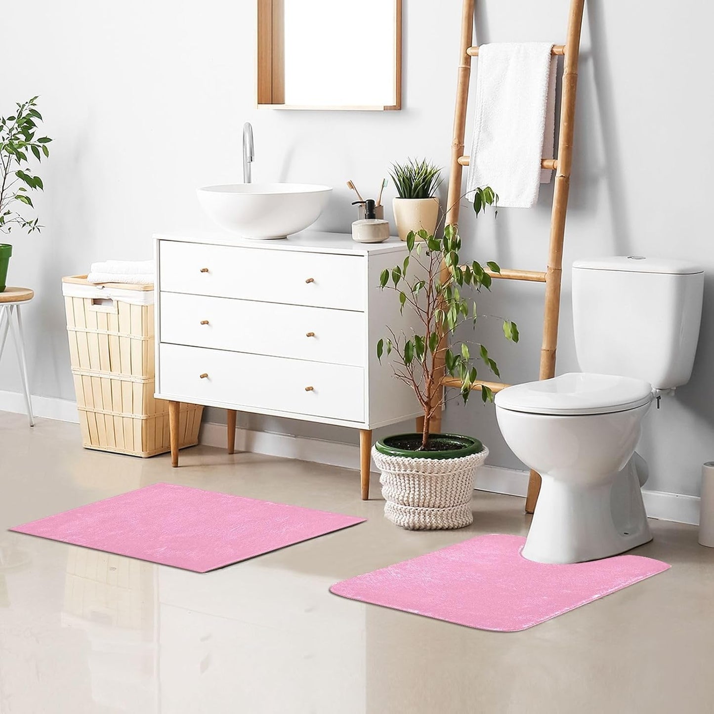 Plain Carnation Pink Solid Color Bathroom Rugs, Non Slip Dry Quickly Bath Mat, Absorbent Soft Bath Rugs for Bathroom, Toilet and Shower Floor