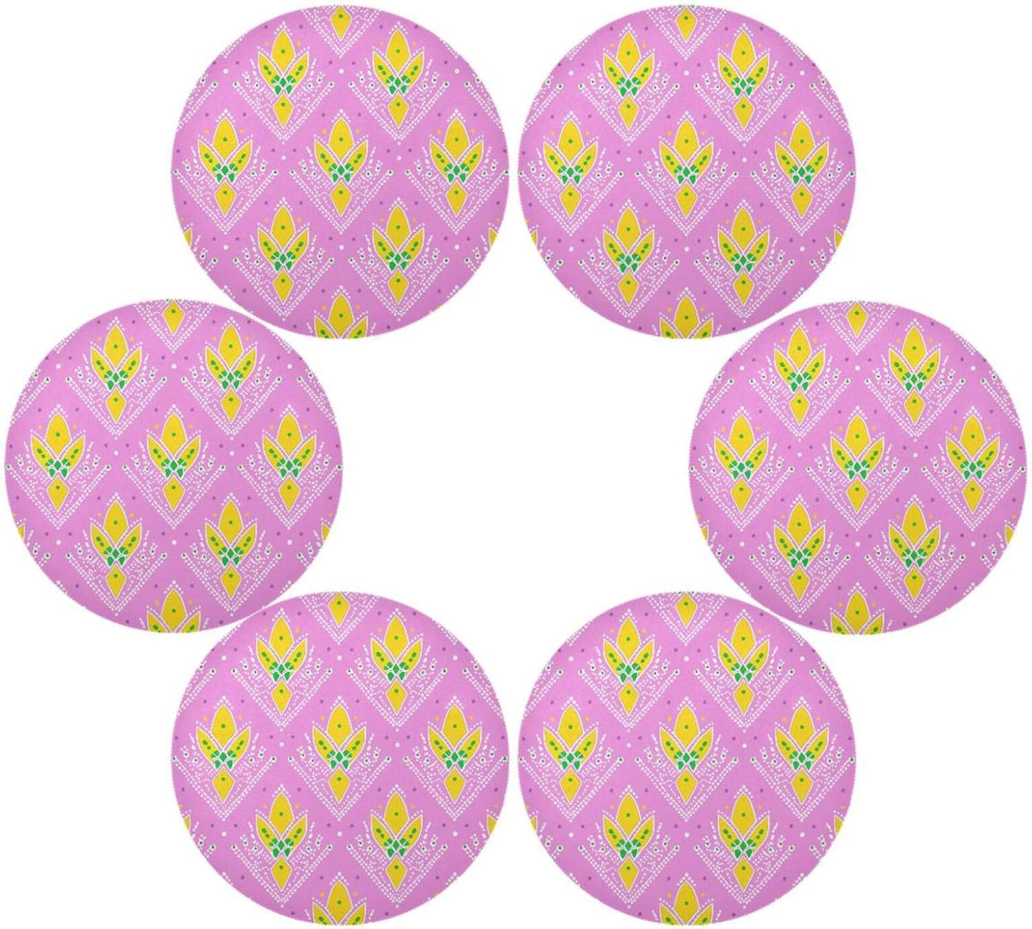Yellow Peach Pattern rattan round placemats reusable chalkboard placemats pvc individuales para mesa de comedor elegantes 15.4x15.4in set of 6