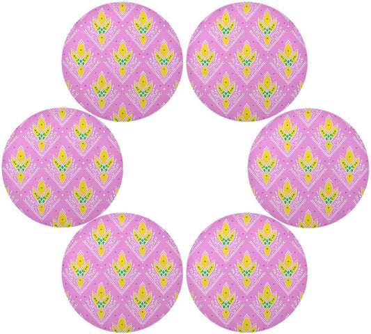 Yellow Peach Pattern rattan round placemats reusable chalkboard placemats pvc individuales para mesa de comedor elegantes 15.4x15.4in set of 6