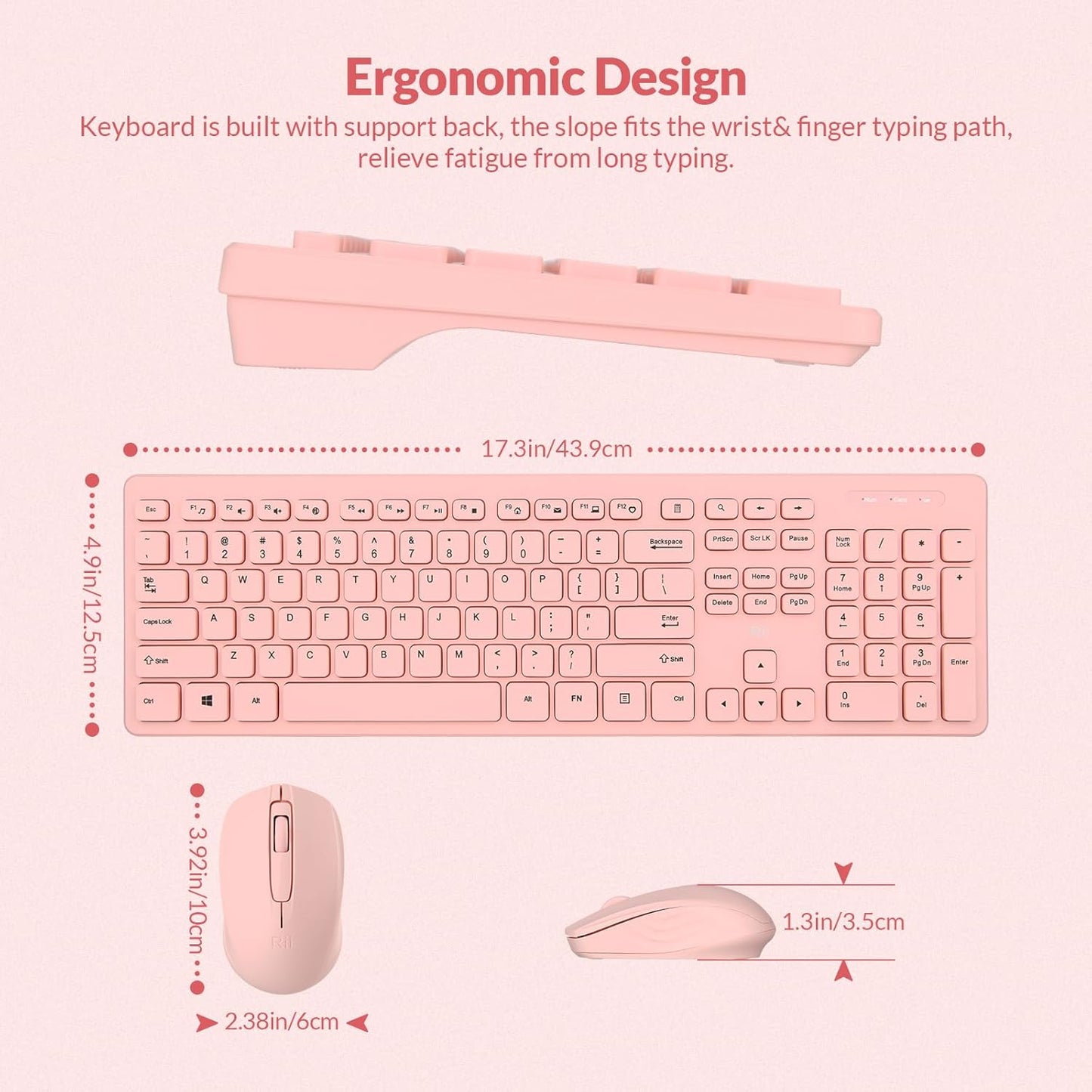 Wireless Keyboard and Mouse Combo - Rii Standard Office PC Keyboard and Optical Wireless Mice (Pink)