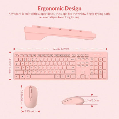 Wireless Keyboard and Mouse Combo - Rii Standard Office PC Keyboard and Optical Wireless Mice (Pink)