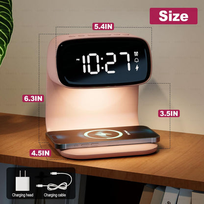 YIDPU Digital Alarm Clock with Wireless Fast Charging Station 15W Touch Smart Lamp for Bedside,3 Colors Nightlight Adjustment Night Lamp for Living Room,Bedside,Heavy Sleepers