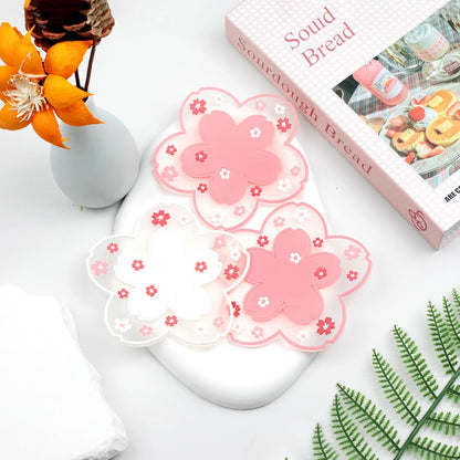 2-Pack Sakura Cherry Blossom Coasters – Cute Kawaii Pink & White Flower Cup Mats, Anti-Skid PVC Drink Coasters for Desk, Table, Tea Mug – Aesthetic Home & Office Decor