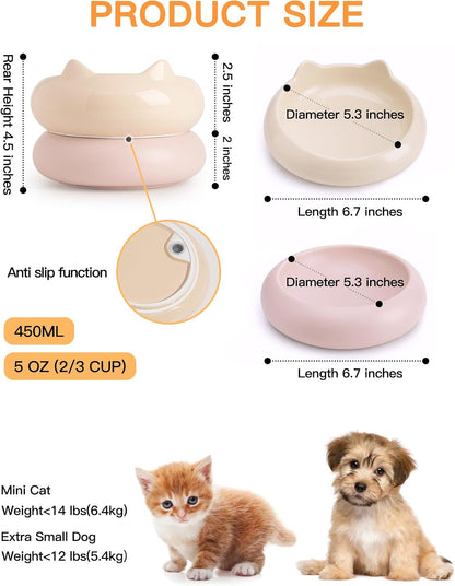 Cat Bowls, Ceramic Cat Bowls Food and Water Bowl Set, Whisker Friendly Cute Kitten Food Bowls for Protecting Pet's Spine, Perfect for Dry & Wet Food, Pink & Beige