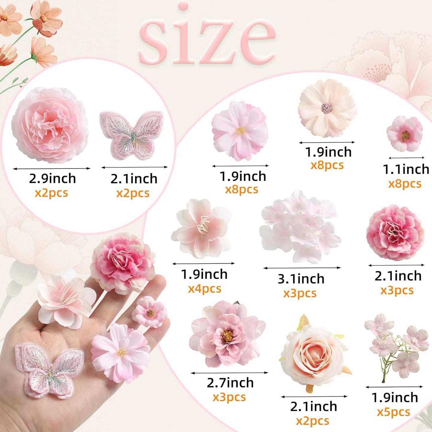Artificial Silk Flower Heads for Crafts – Faux Roses, Daisies & Mini Floral Heads Bulk for Wedding, Graduation Cap, Cake Topper, Summer Party Decorations (Pink 1)