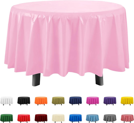 Eleclassi Pink 12 Pack Premium Round Disposable Plastic Tablecloth - 84 Inch Round Plastic Table Cloth Disposable Tablecloth for Parties