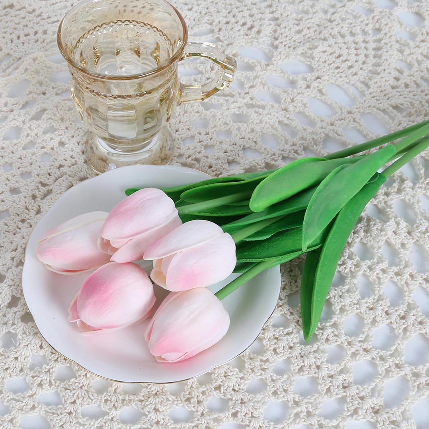IPOPU 24PCS Real Touch Pink Tulips Artificial Flowers (Baby Pink, 13.4"H x 1.97"D) for Home Decor, Wedding Bouquet, Party & Baby Shower Centerpieces