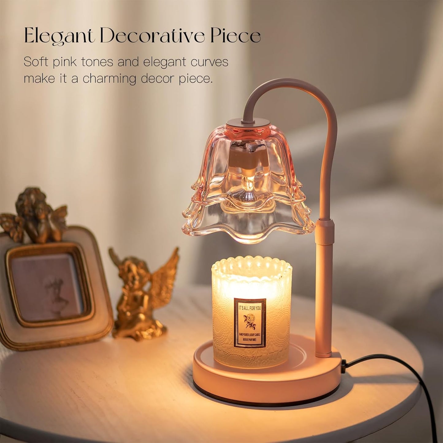 Candeldo Candle Warmer Lamp with Timer: Pink Flower Candle Warming Lamp with 2 Bulbs Height Adjustable Wax Warmer Dimmable Coquette Preppy Room Home Decor for Women