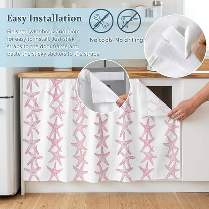 Light Pink Starfish Coastal Small Sink Skirt, Bathroom Vanity Cabinet Adhesive Curtain, Nautical Summer Ocean Modern Utility Under Sink Cover Decorative Kitchen Cabinet Curtains 10"x11"