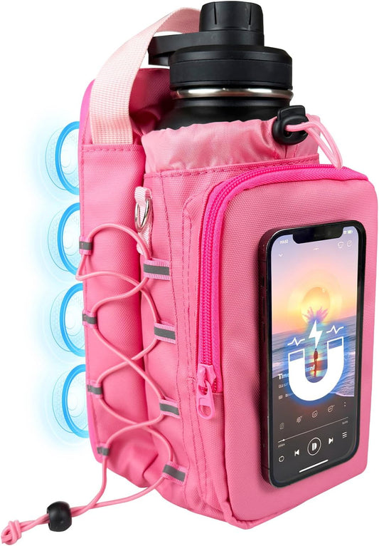 JACZZO Magnetic Gym Bag, Water Bottle Holder,Hands-Free Phone Mount,Gym Gifts for Women and Men (Pink)