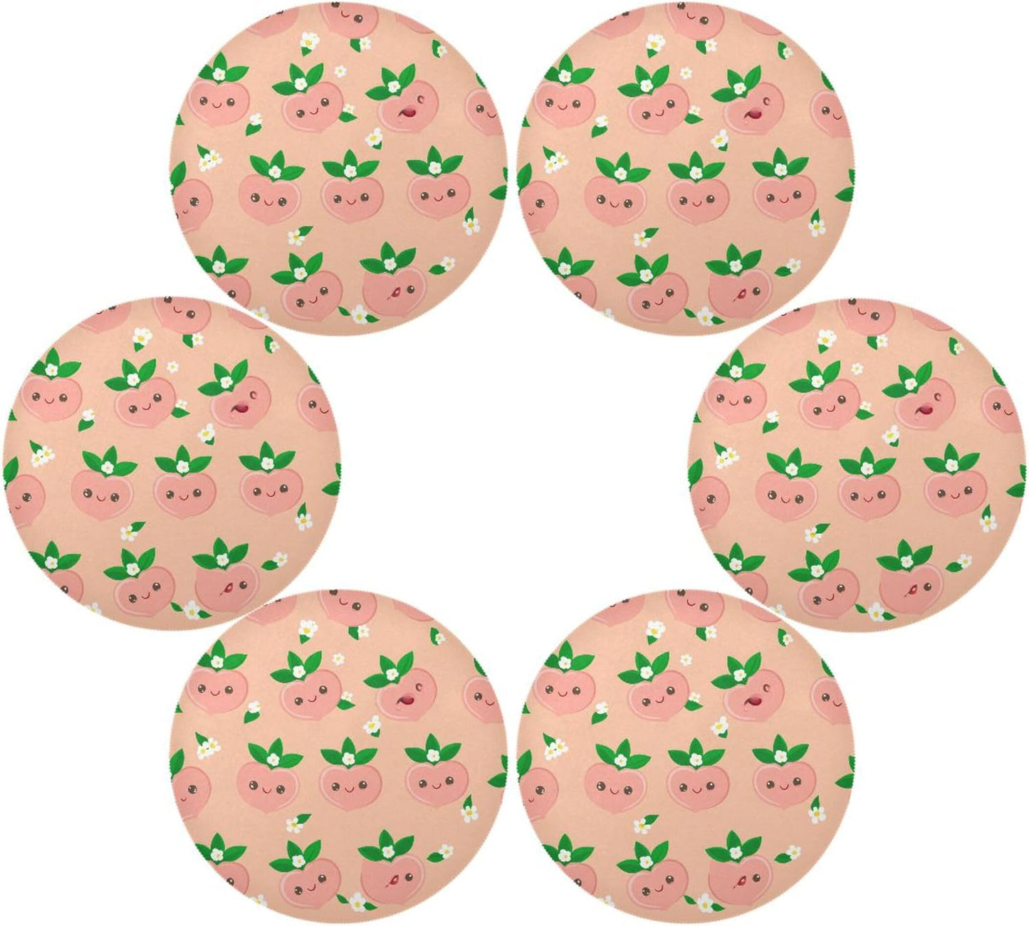 Round Placemats Set of 4 Cute Peach Washable Non-Slip Heat Resistant Place Mats, 15.4” Dining Table Place Mats for Kitchen Holiday Party Decoration