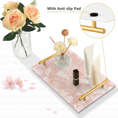 Peach Gold Irregular Marble Decorative Cafeteria Tray with Handles Plastic Serving Trays for Jewelry Perfume for Party Serving bandeja para desayuno
