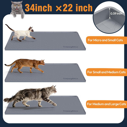 Large Cat Mat for Litter Box, 34"x22" Waterproof Silicone Mat with Litter Trapping, Easy Clean & Non-Slip Floor Pad for Indoor Cats, Pink