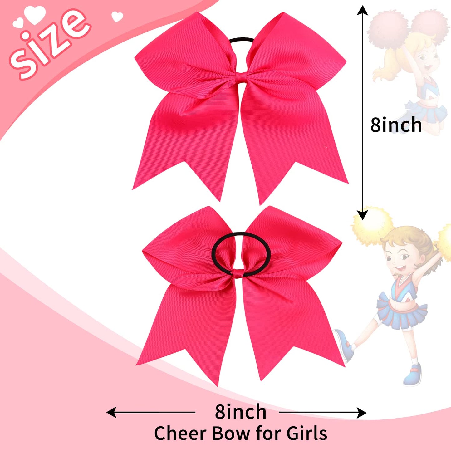 Oaoleer 21PCS 8" Large Cheer Bows Rose Pink Bows Jumbo Cheerleader Bow with Ponytail Holder Elastic Band Handmade for Cheerleading Teen Girls College Sports
