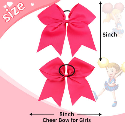 Oaoleer 21PCS 8" Large Cheer Bows Rose Pink Bows Jumbo Cheerleader Bow with Ponytail Holder Elastic Band Handmade for Cheerleading Teen Girls College Sports