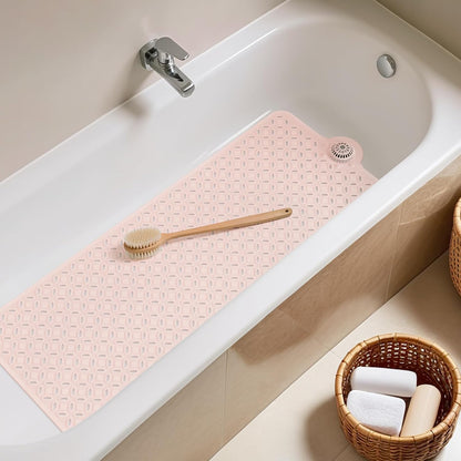 OTHWAY Bath Mat for Tub Non Slip: 39" X 17" Long Bathtub Mat with Hair Catcher│Big Drain Holes Shower Mats for Inside Shower│Machine Washable (Pink)