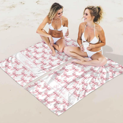 Preppy Pink Bow Beach Towel - Aesthetic Girly Microfiber Pool Towels 60x30 Inches for Bathroom Pool Gym Yoga, Gifts for Girls Lady